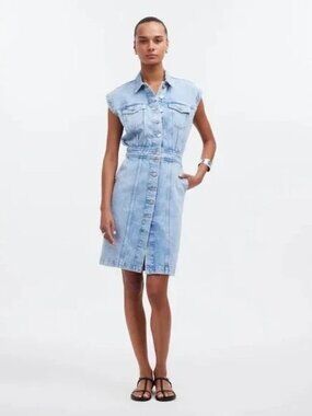 Madewell Denim Cap Sleeve Button Front Shirt Dress 100% Cotton Size 2